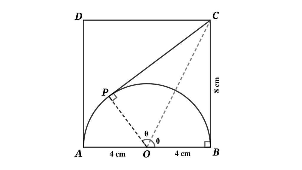 So, triangle BOC and POC congruent right-angle triangles (ΔBOC ≅ Δ POC), Let assume ∠BOC = ∠POC = θ