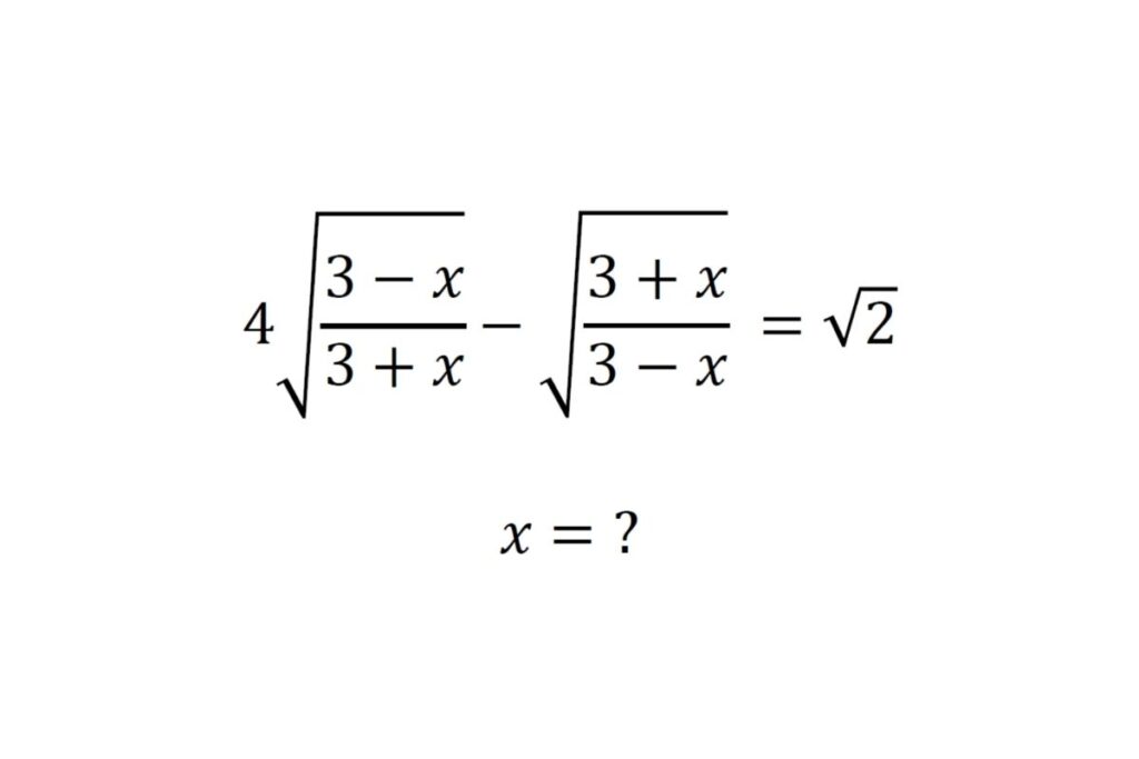 Solve the quadratic equation by substitution: 4 into the root of (3 - x) divided by (3+x) minus the root of (3 - x) divided by (3+x)